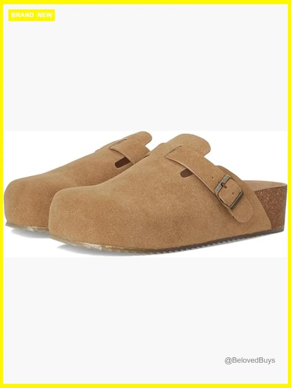 Faux Suede Cork Platform Mules with Buckle Detail - Picture 1 of 7